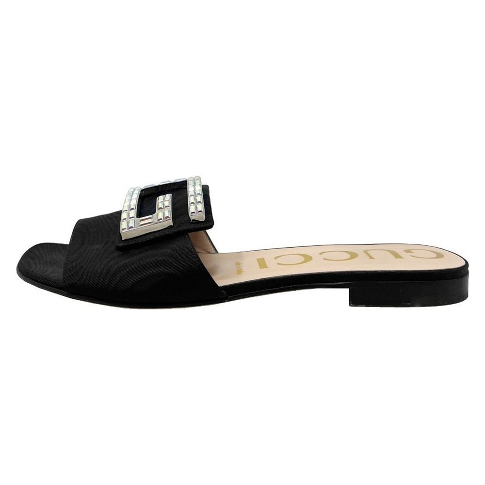 Gucci Black Mules Slide Flat Sandals Crystal Logo Size 36.5 - Picture 2 of 10